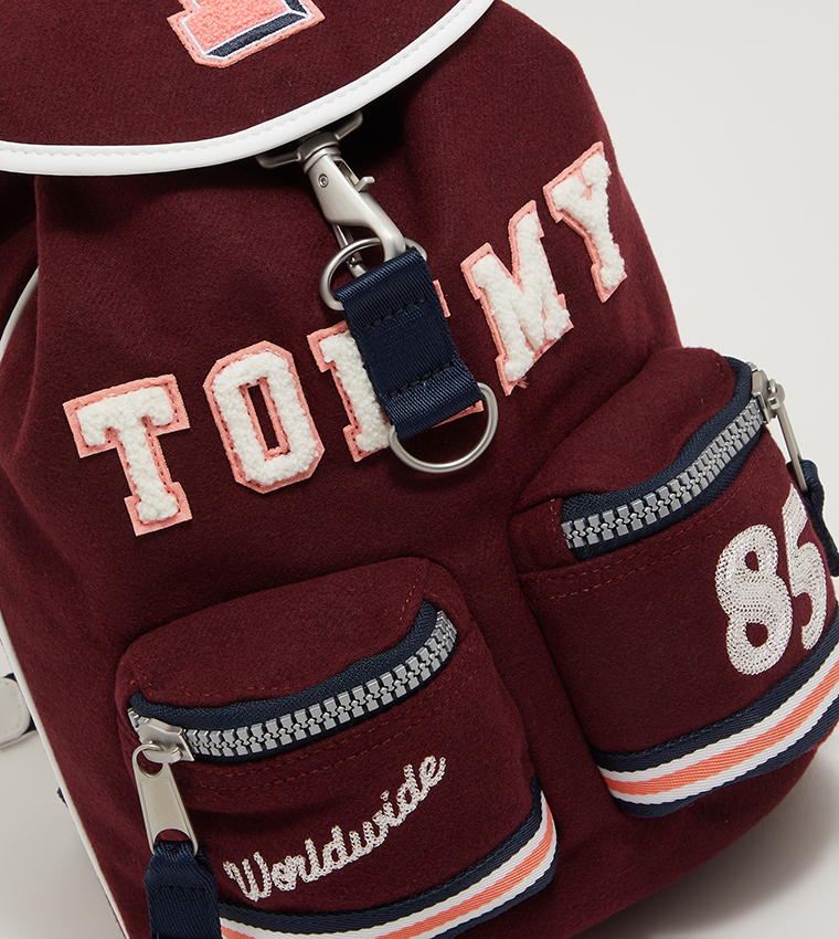 Buy Tommy Hilfiger Logo Embroidered Heritage Backpack In Burgundy - Main Image