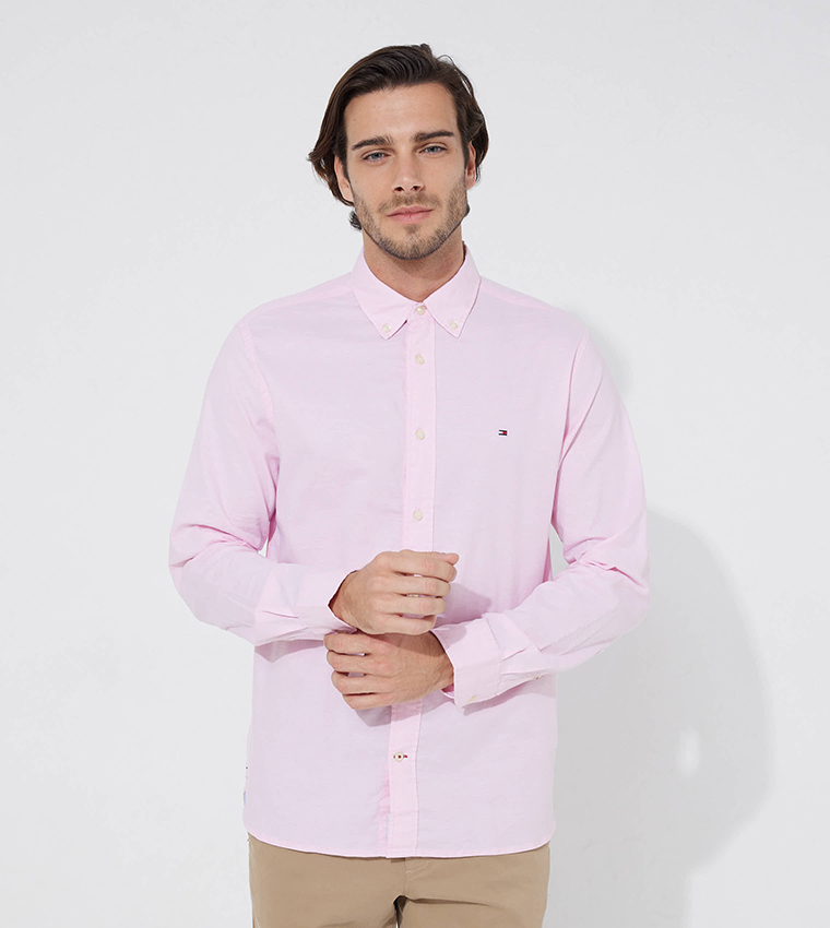 Pink button down store collar shirt