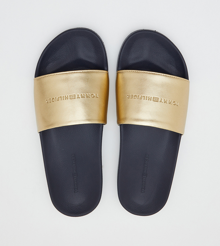 Gold tommy best sale hilfiger slides