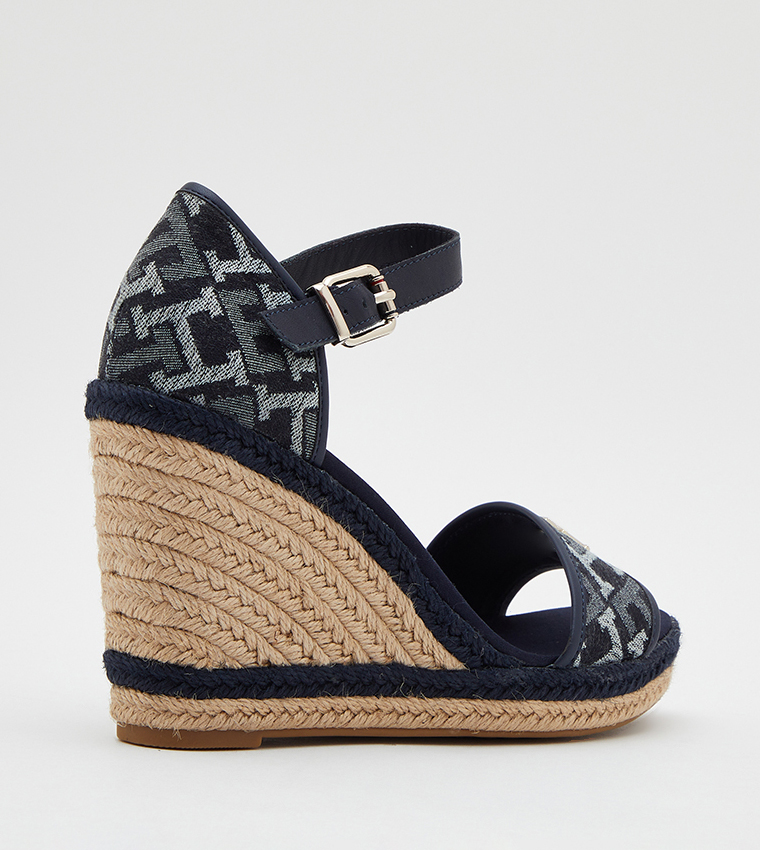 Buy Tommy Hilfiger Monogram Denim Wedge Sandals In Denim