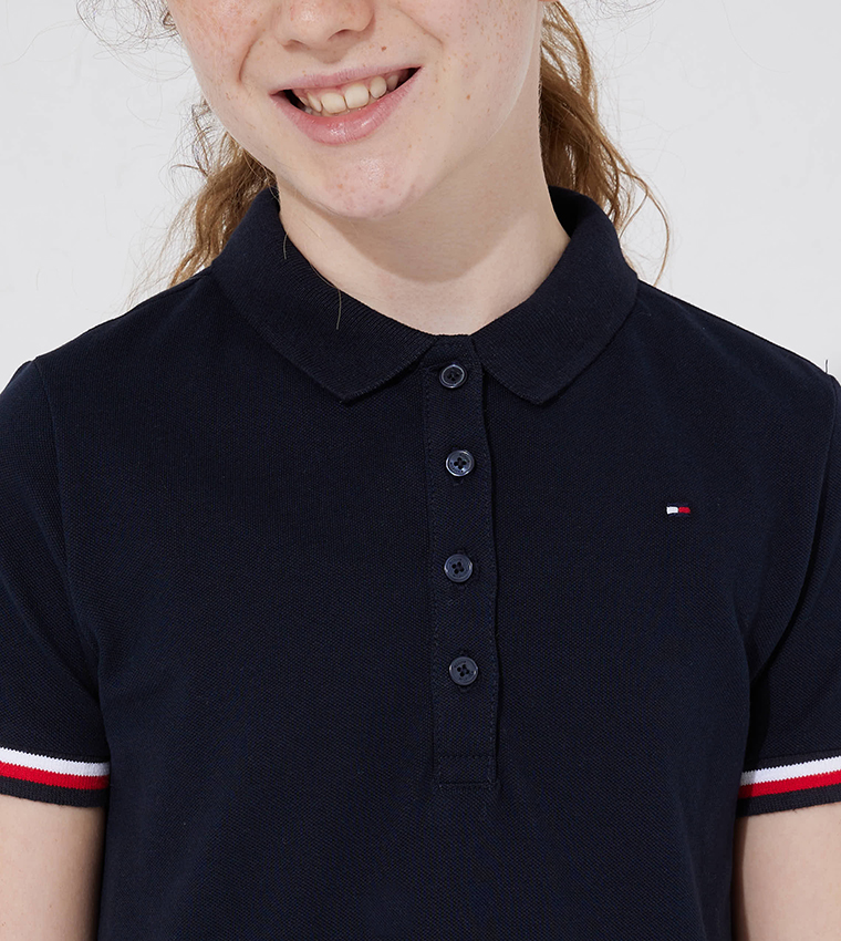 Buy Tommy Hilfiger Kids Essential Polo Neck Drop Waist Dress In Blue |  6thstreet Bahrain