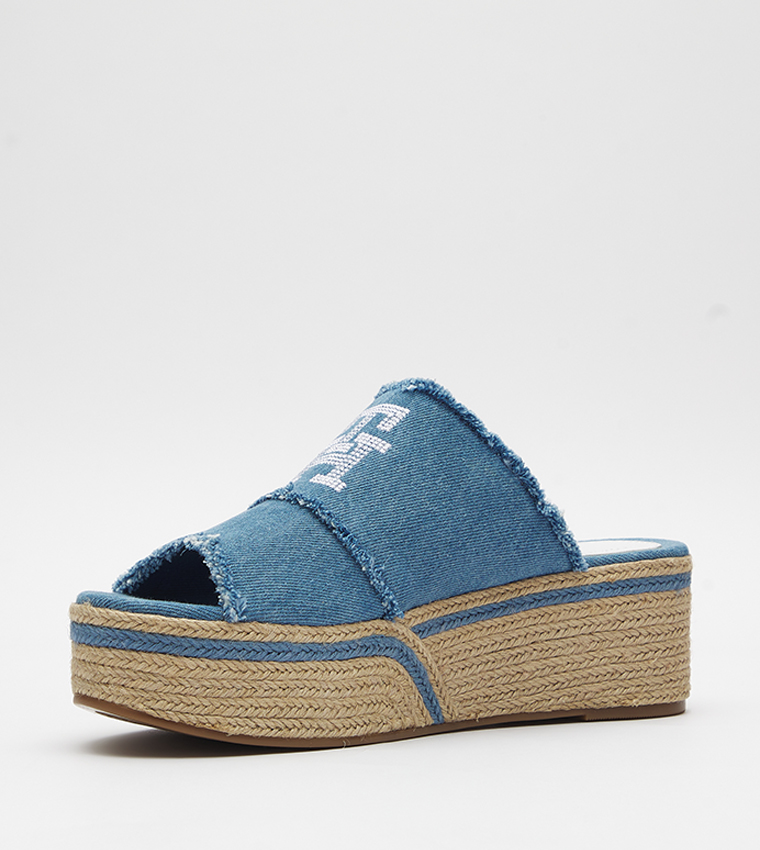 Buy Tommy Hilfiger Monogram Denim Wedge Sandals In Denim