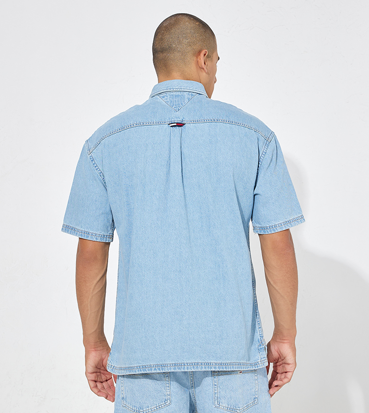 Denim short best sale sleeve button down