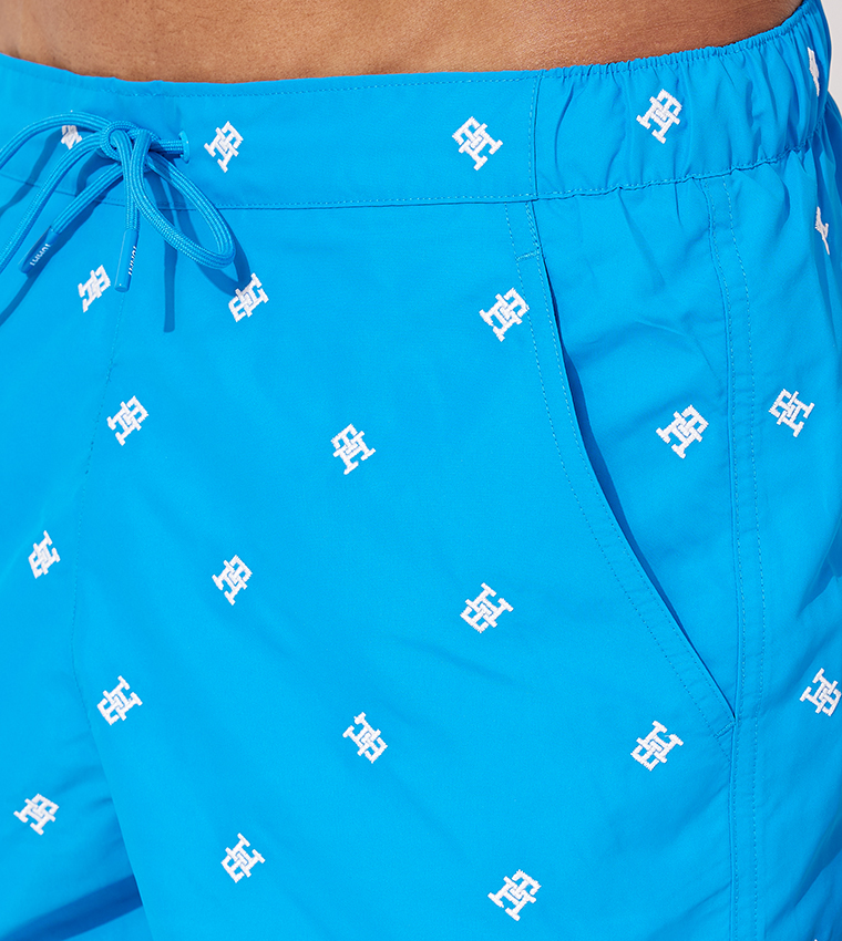 TH Monogram Mid Length Swim Shorts, BLUE