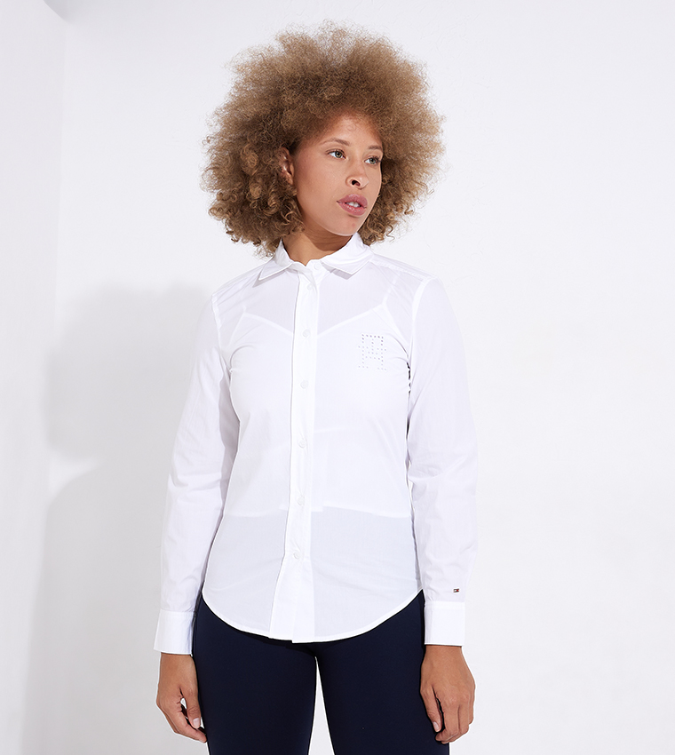 Tommy hilfiger white slim best sale fit shirt