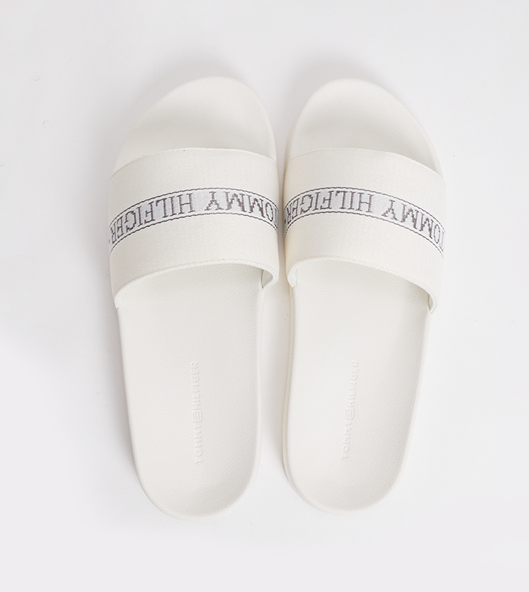 Tommy hilfiger slides discount white