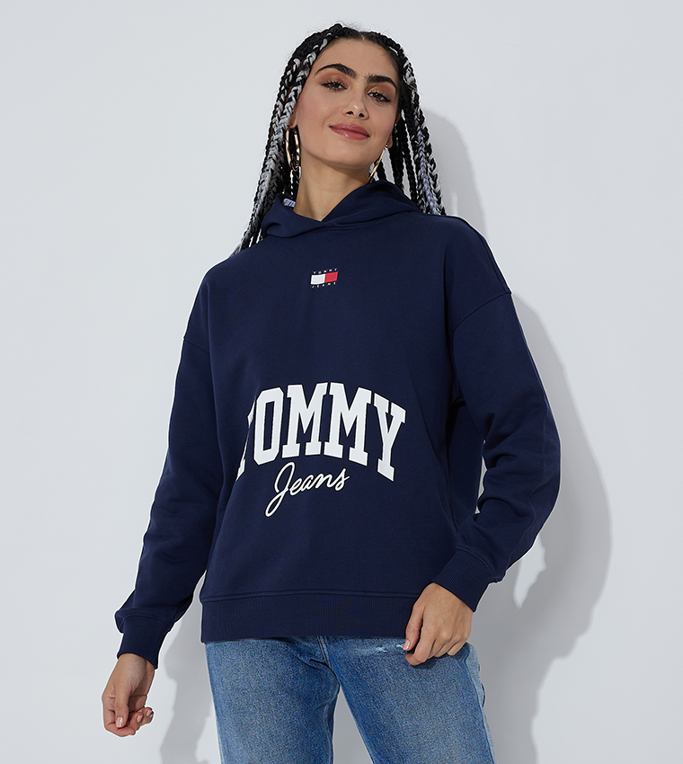 Buy Tommy Jeans New Varsity Drop Shoulder Hoodie In Navy