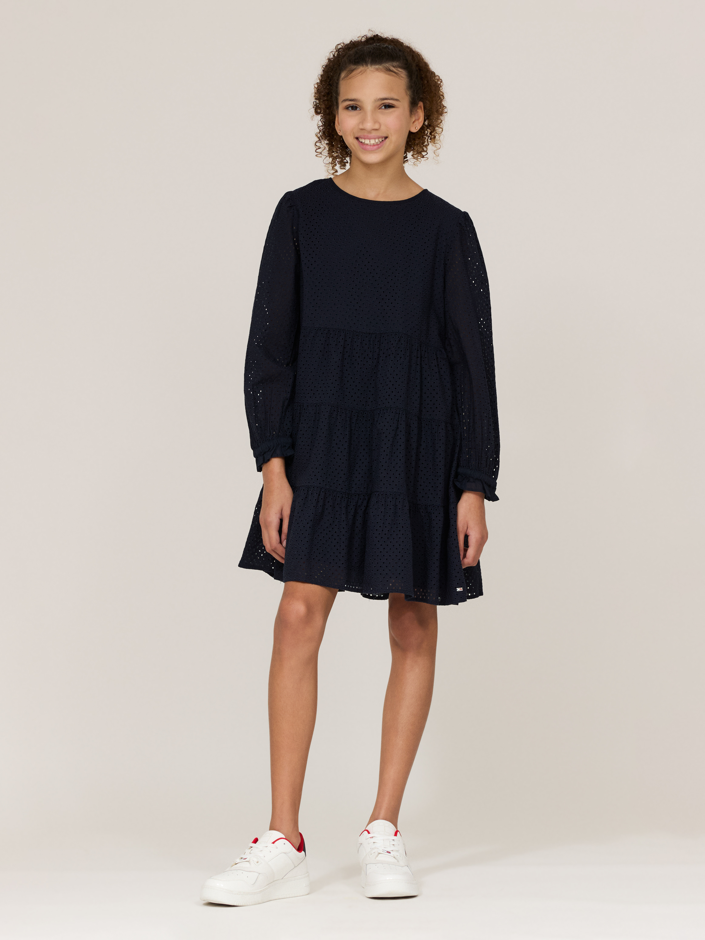 Broderie Long Sleeves Tiered Dress