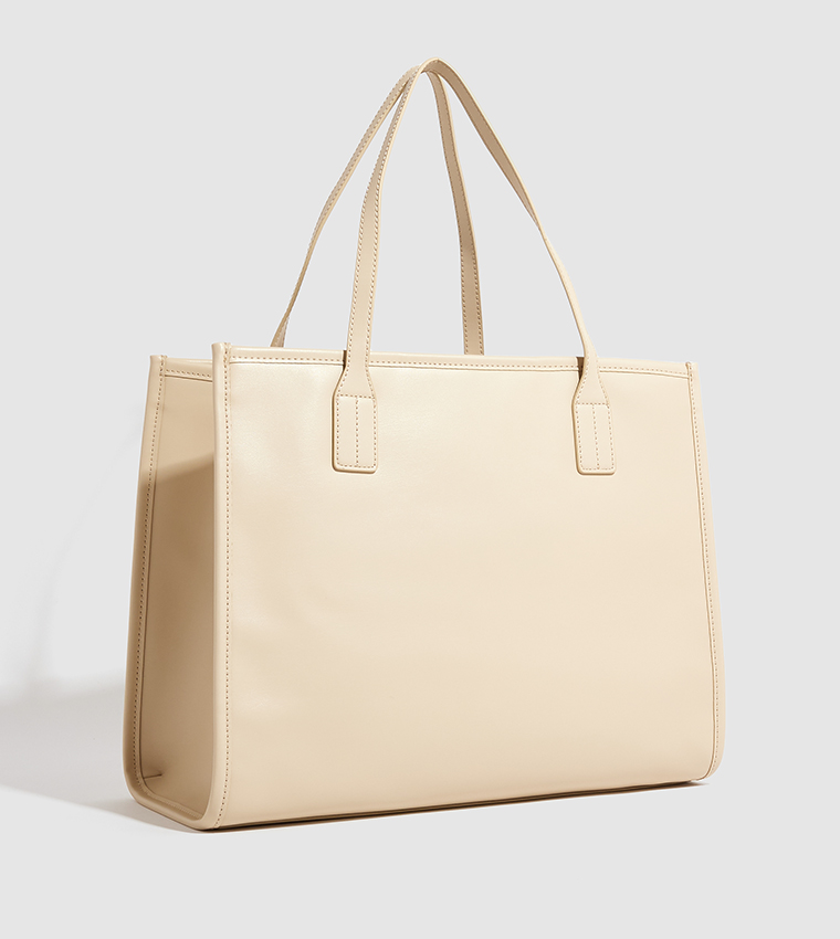 Textured Logo Detail Tote Bag with Pouch