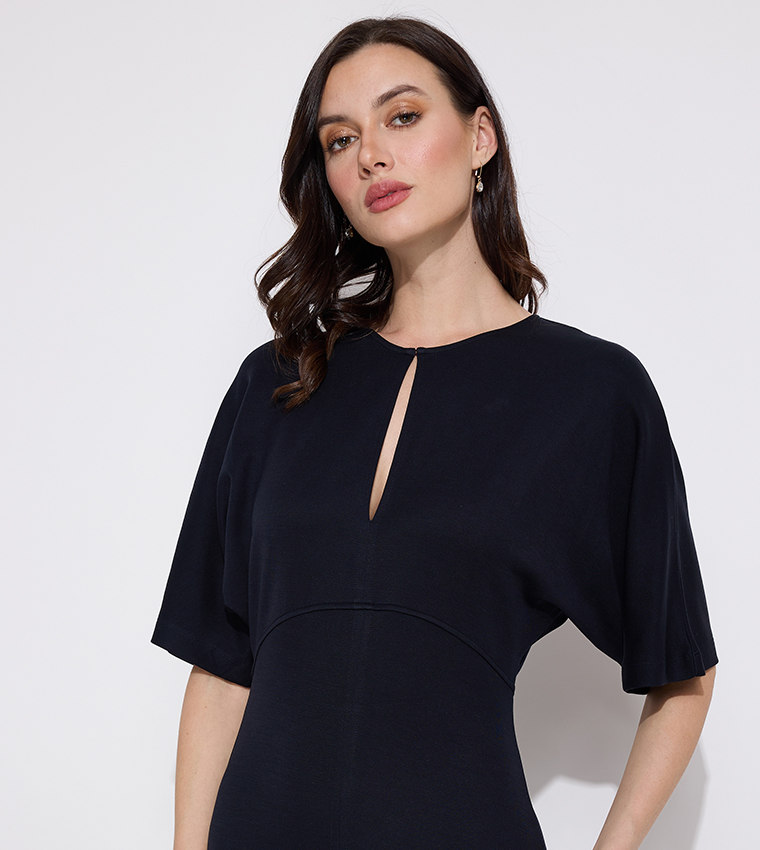 Shiny Interlock Short Sleeves Midiaxi Dress
