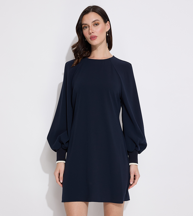Logo Embroidered Bishop Sleeves Dress