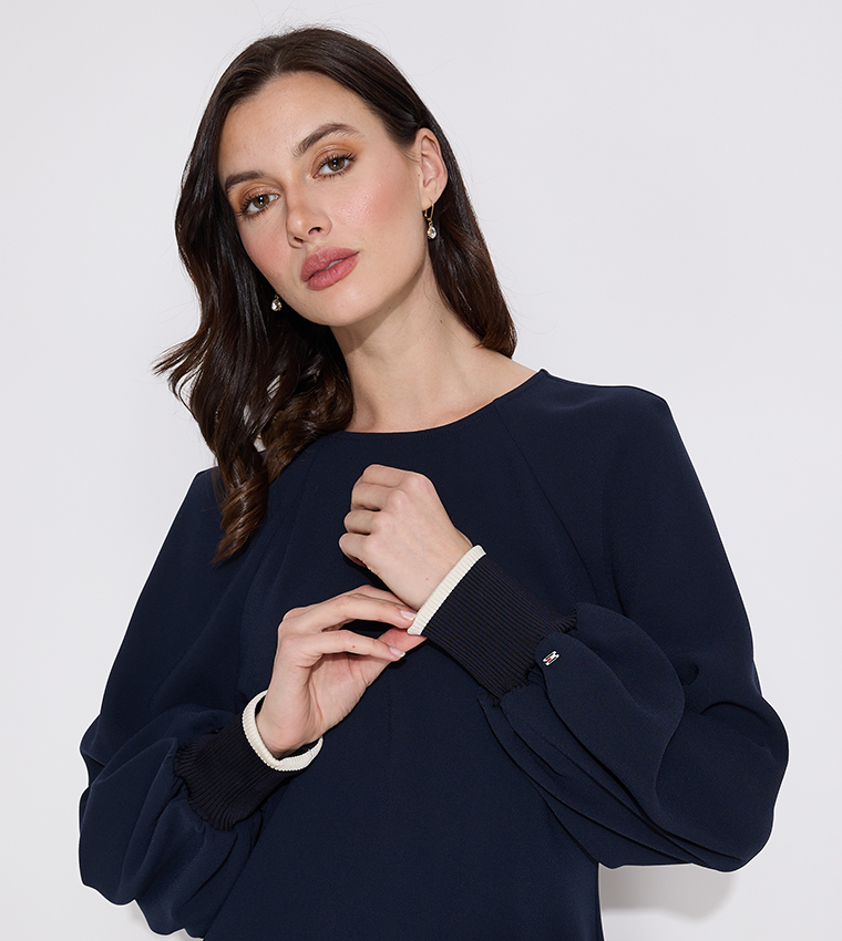 Logo Embroidered Bishop Sleeves Dress