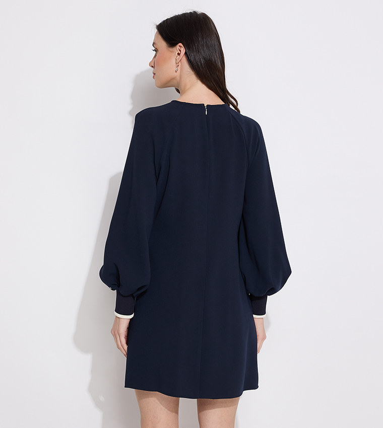 Logo Embroidered Bishop Sleeves Dress