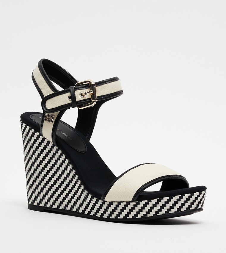 Buy Tommy Hilfiger Striped Open Toe Wedge Sandals In Black 6thStreet Saudi Arabia