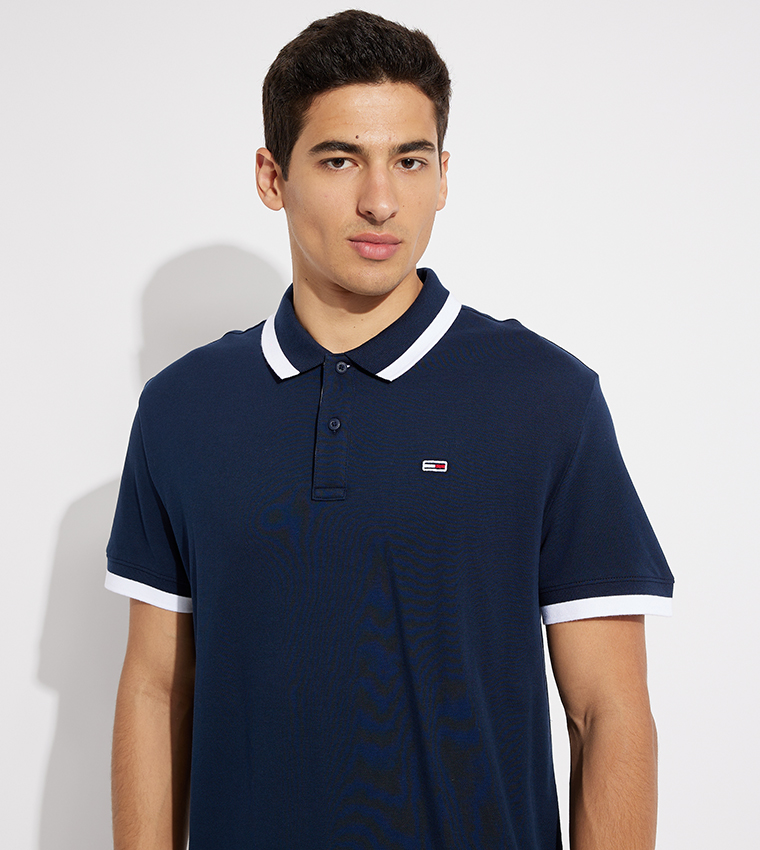 Contrast Tipping Short Sleeves Polo T-Shirt