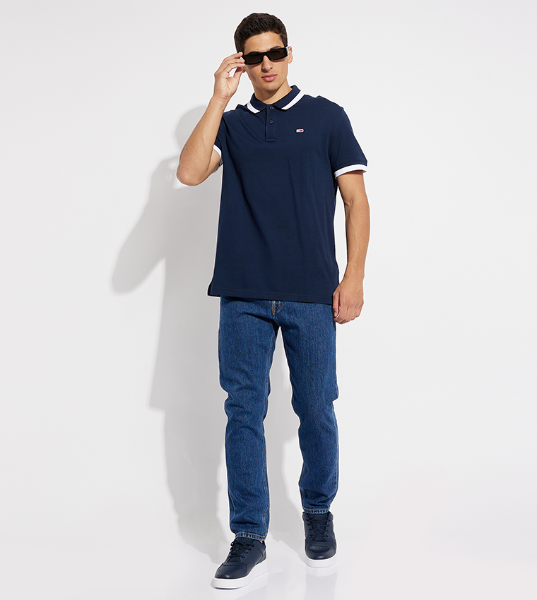 Contrast Tipping Short Sleeves Polo T-Shirt