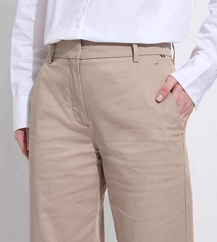 Solid High Waist Slim Fit Trousers
