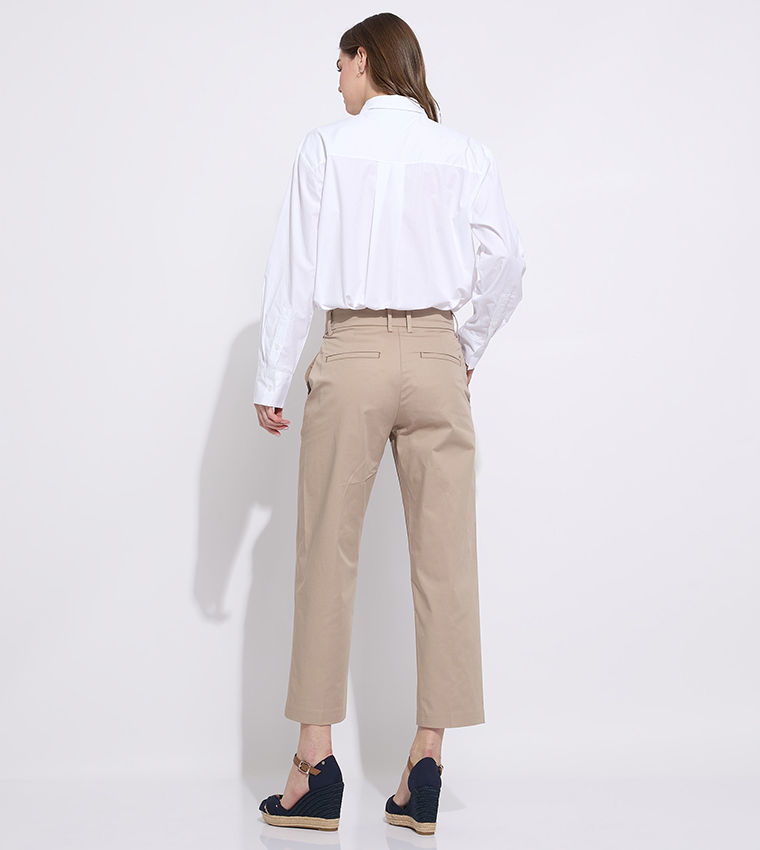 Solid High Waist Slim Fit Trousers
