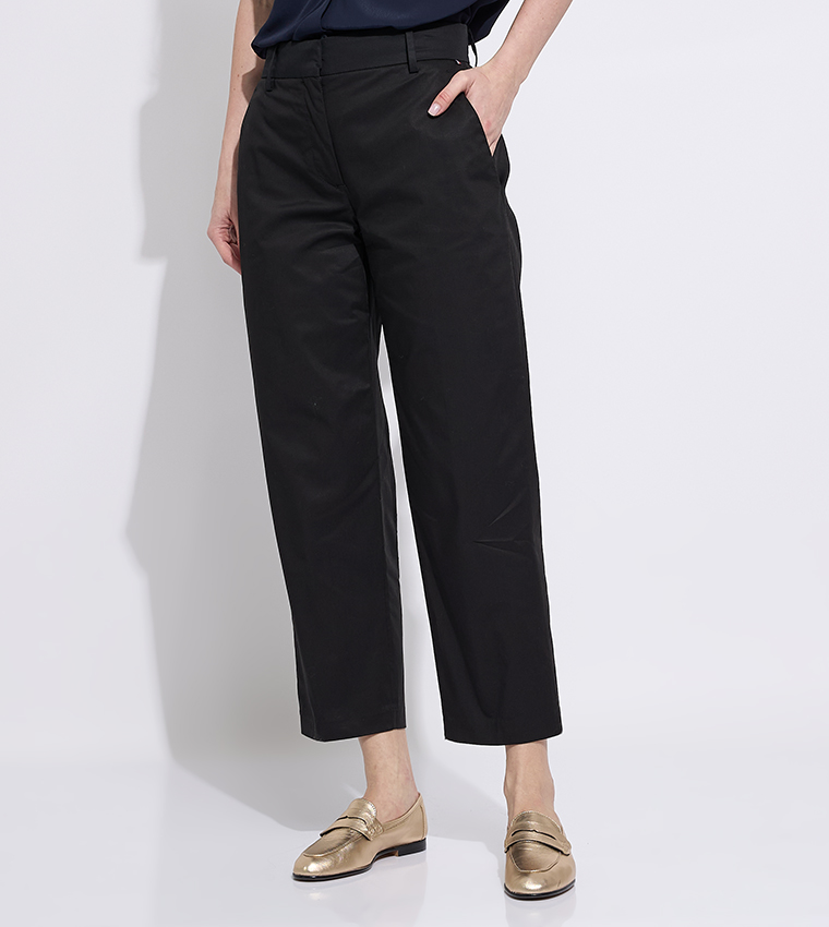 Solid High Waist Slim Fit Trousers