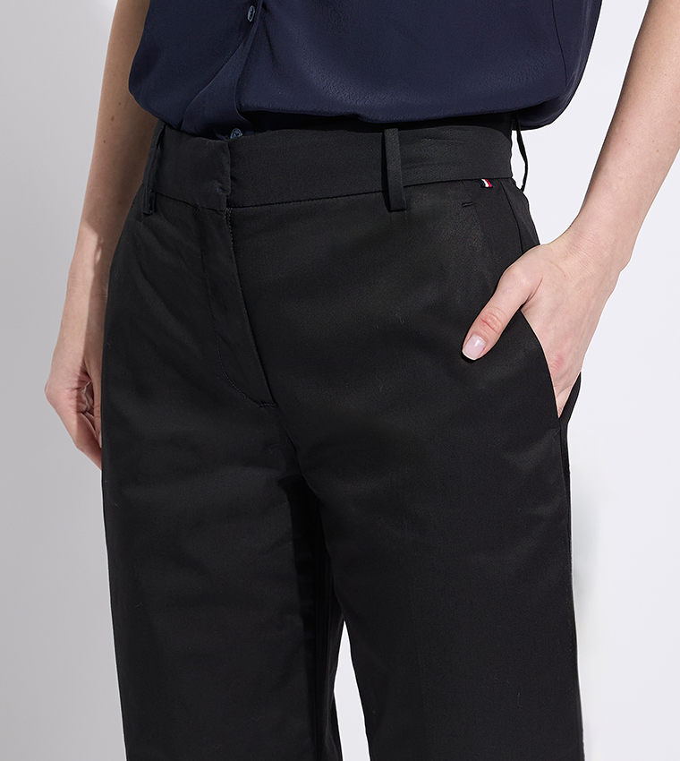 Solid High Waist Slim Fit Trousers