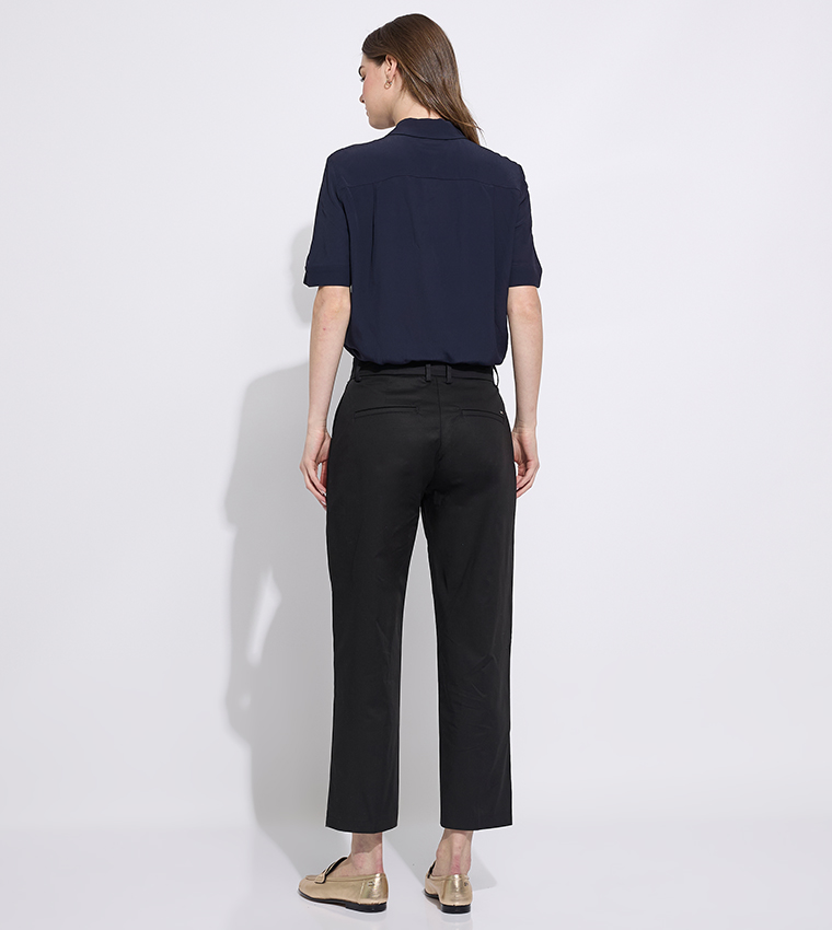 Solid High Waist Slim Fit Trousers