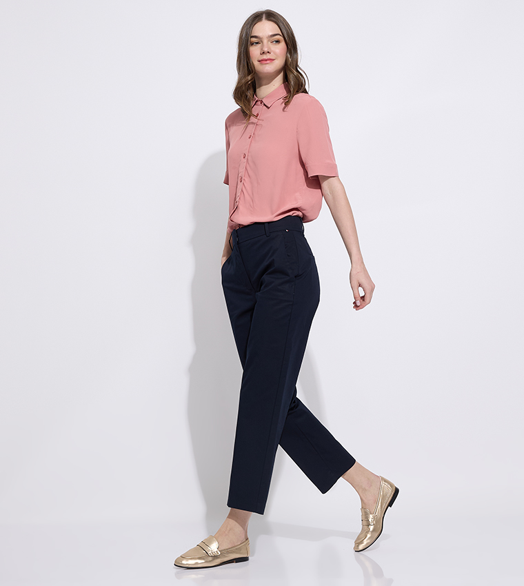 Solid High Waist Slim Fit Trousers