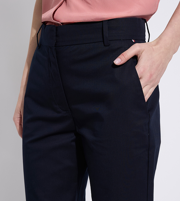 Solid High Waist Slim Fit Trousers