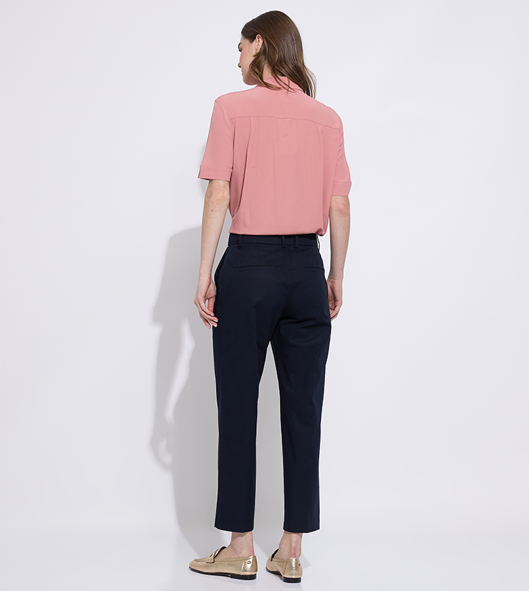Solid High Waist Slim Fit Trousers