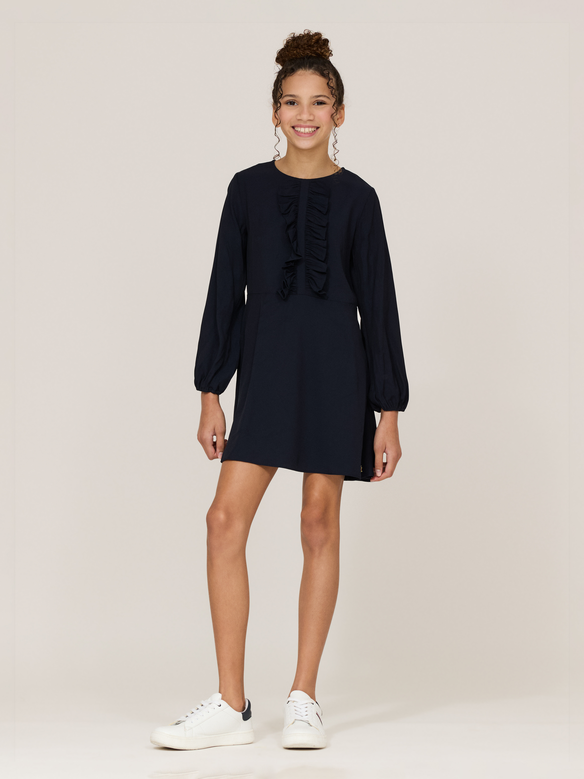 Solid Ruffle Detail Mini Dress