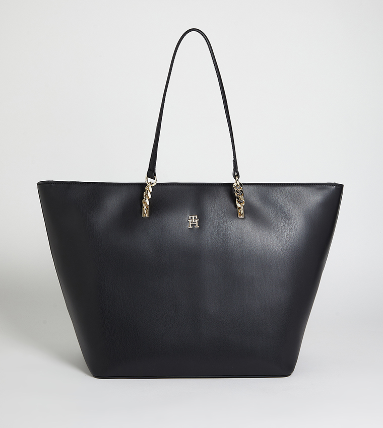 Logo Detail Textured Tote Bag