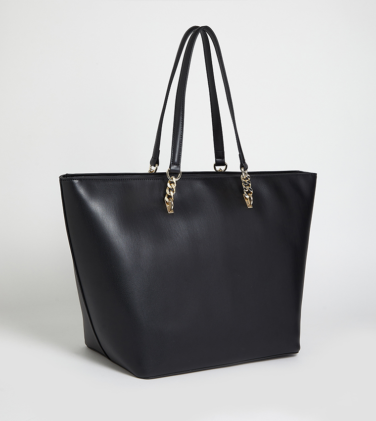 Logo Detail Textured Tote Bag