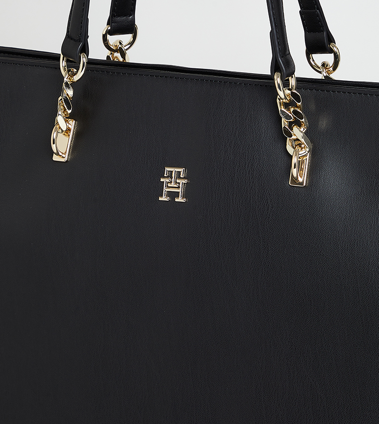 Logo Detail Textured Tote Bag