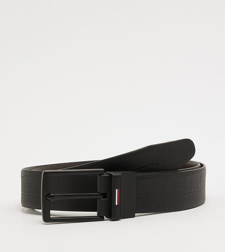 Croc Textured Reversible Leather Belt