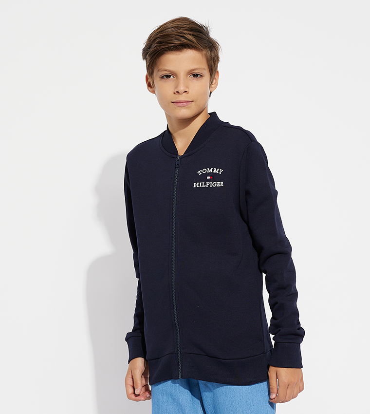 Buy Tommy Hilfiger Kids Logo Printed Zip Through Jacket In Navy 6thStreet Bahrain