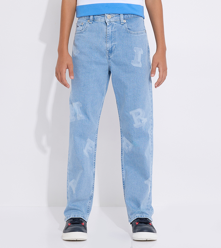 Monotype Laser Print Baggy Fit Jeans