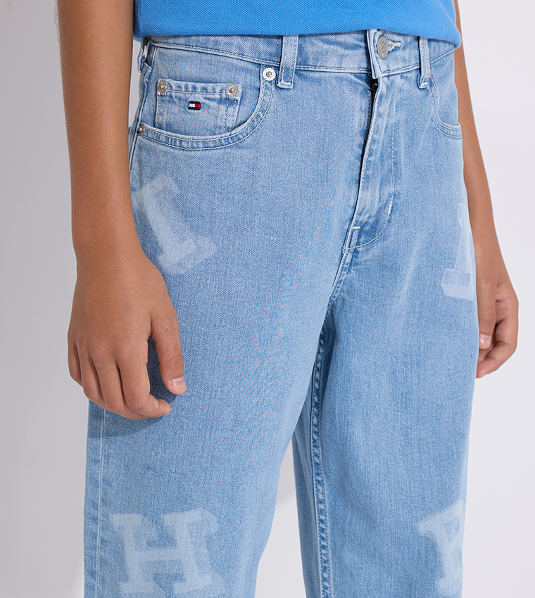 Monotype Laser Print Baggy Fit Jeans
