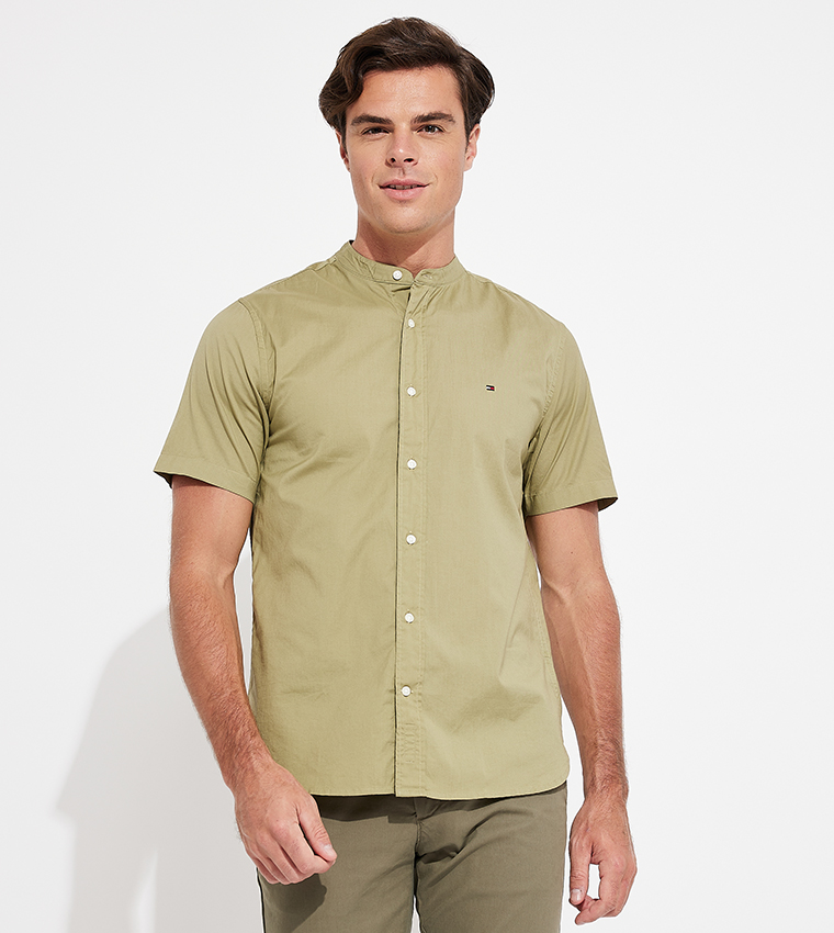 Logo Detail Short Sleeves Linen Shirt