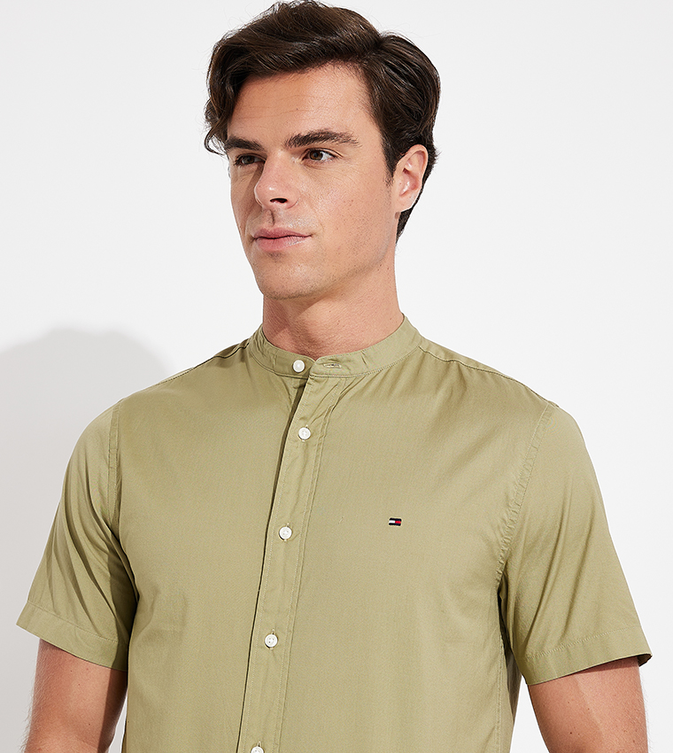 Logo Detail Short Sleeves Linen Shirt