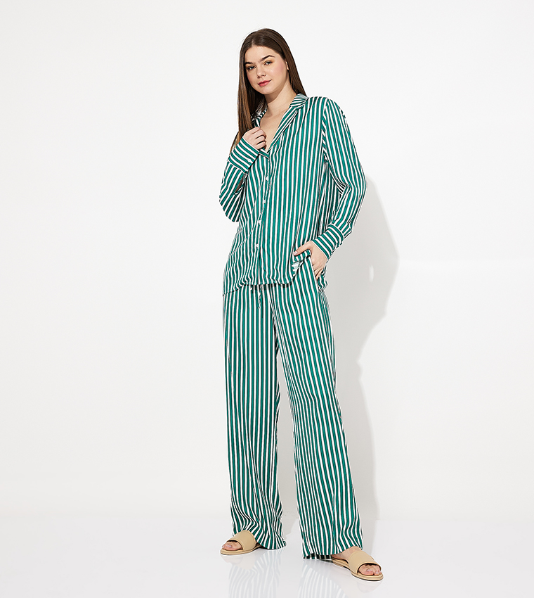 Striped Drawstring Waist Fluid Pants