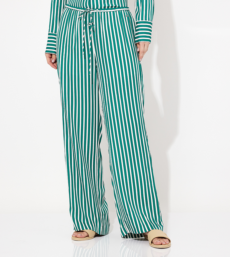 Striped Drawstring Waist Fluid Pants
