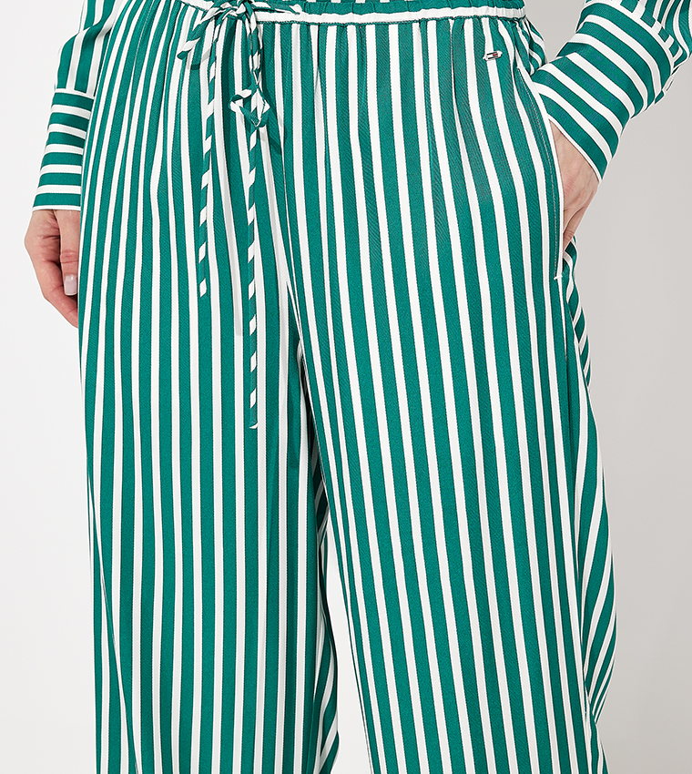 Striped Drawstring Waist Fluid Pants