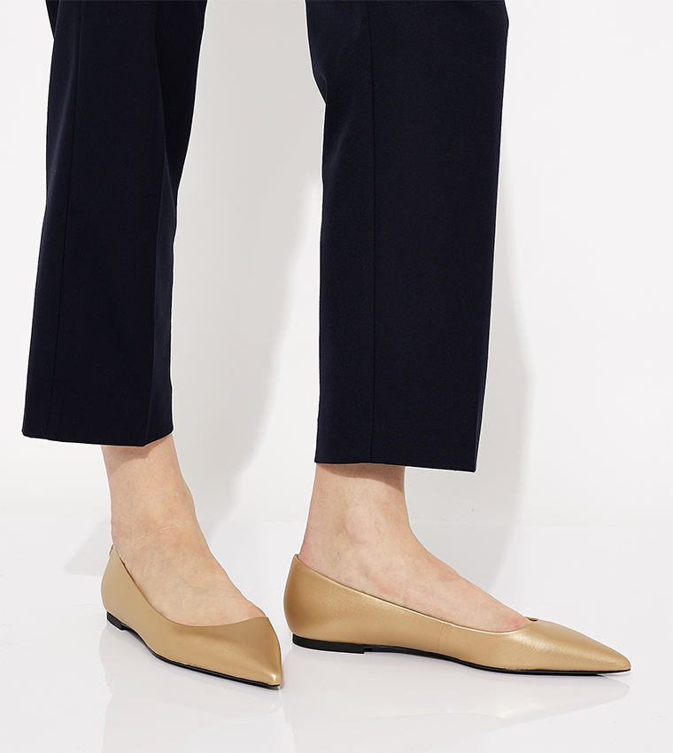Logo Detail Pointed Toe Ballerinas