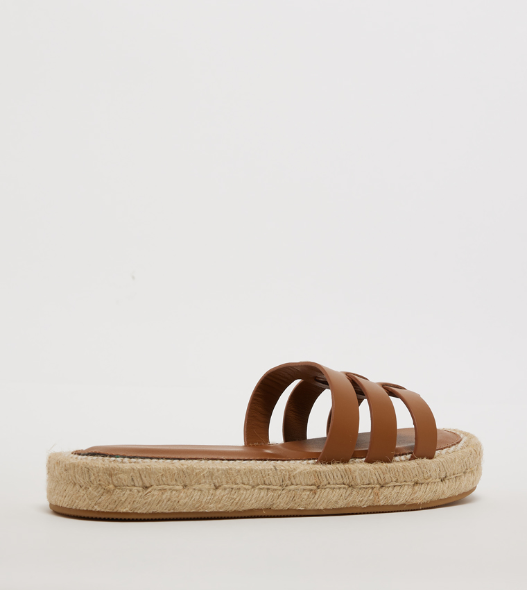 Monogram Detail Open Toe Flatform Sandals