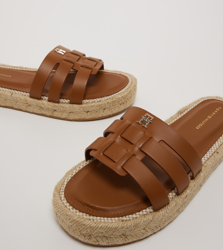 Monogram Detail Open Toe Flatform Sandals