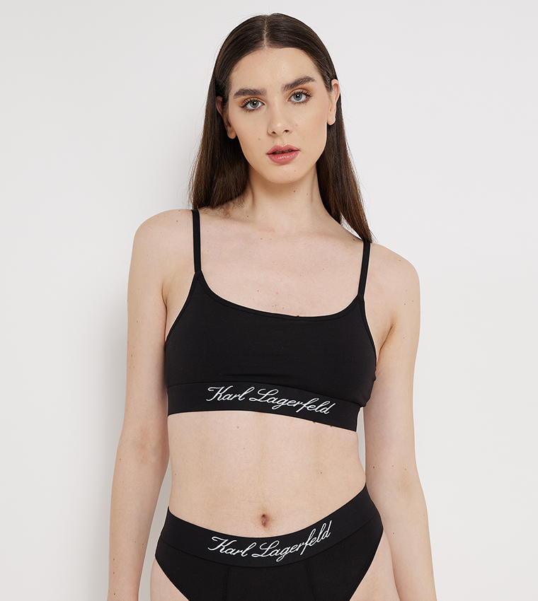 Buy Karl Lagerfeld Logo Waistband Sports Bra In Black