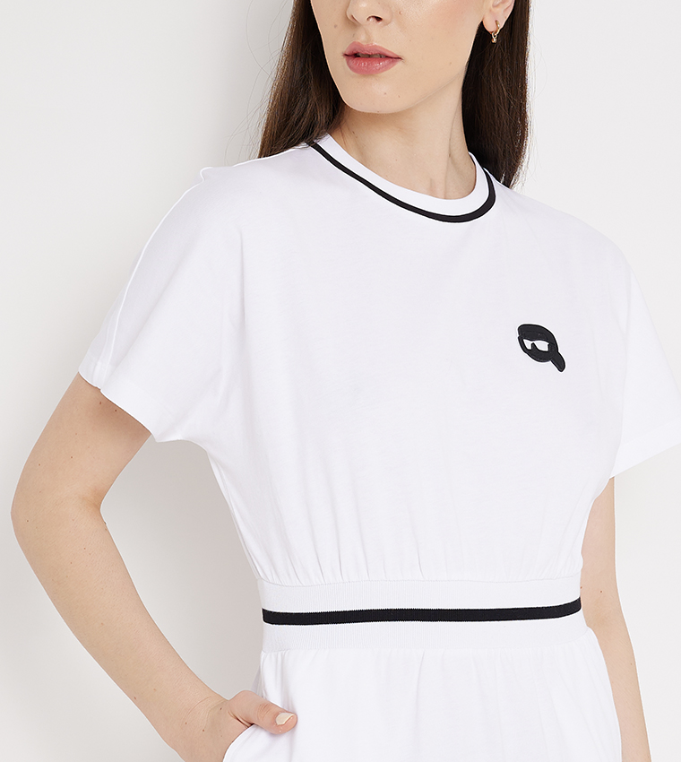 Appliqued Crew Neck T-Shirt Dress