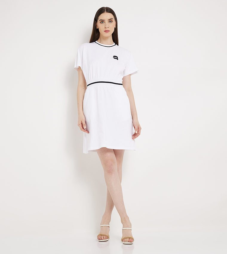 Appliqued Crew Neck T-Shirt Dress