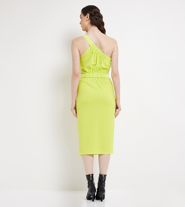 Asymmetric Shoulder Midi Dress