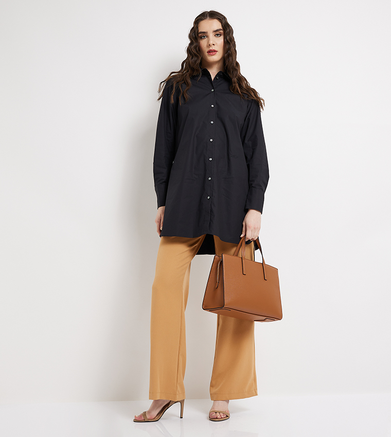 Solid Long Sleeves Oversized Shirt
