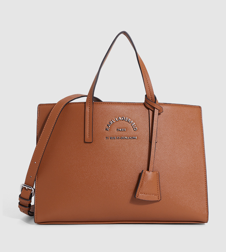 Buy Karl Lagerfeld Logo Detail Zippered Tote Bag In Brown
